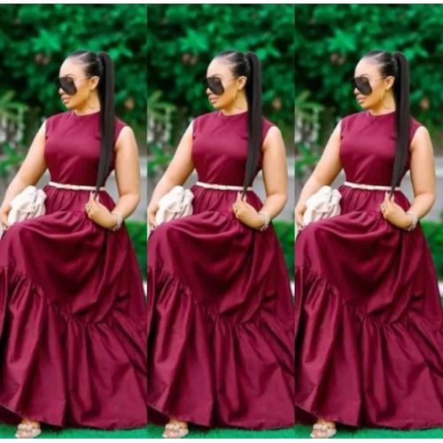 product_image_name-Fashion-Ladies Fancy Sleeveless Maxi Dress with a belt-Maroon-2