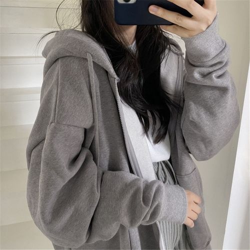 Generic Harajuku Women Sweatshirts Korean Version Oversized Solid Zip Up Hoodies Jacket Retro Long Sleeve Fleece Hooded Sweatshirt Coats EA00513 Grey Best Price Online Jumia Kenya