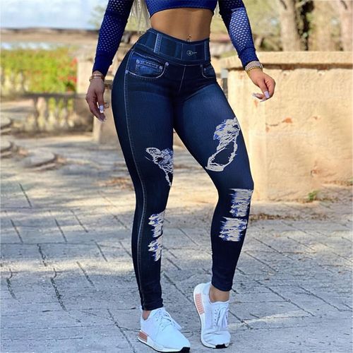 Fashion (Deep Blue)Plus Size Elastic Slim High Waist Jeans Pencil Pants  Slim Single Breasted Women Skinny Frayed Denim Trousers Fashion Clothing  ACU @ Best Price Online