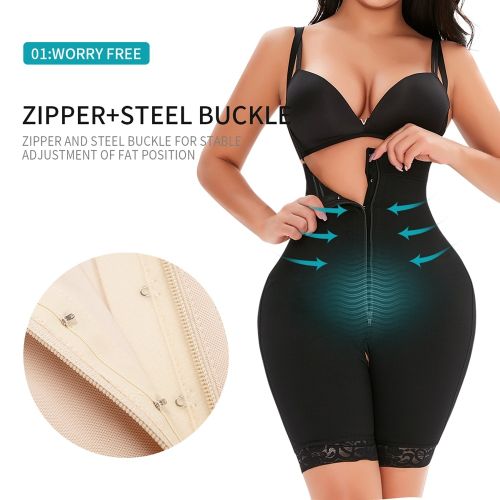 Plus Size Full Body Shaper Waist Trainer Zipper Bodysuit Shapewear