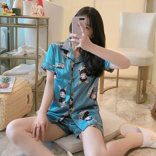 Fashion Women Short Printed Sleepwear Cute Silk Pyjamas @ Best Price Online