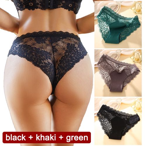 Generic 3PCS/Set Lace Women's Panties Sexy Women's Underwear Transparent Female  Underpants Girls Plus Size Women Lingerie S_XL(#green Khaki Black) @ Best  Price Online