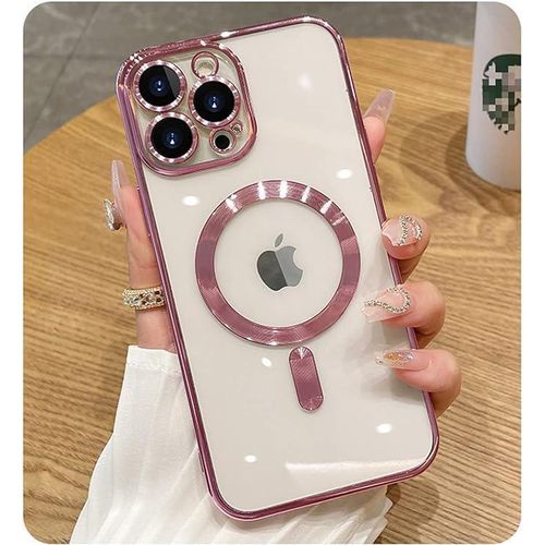 product_image_name-Generic-Magnetic Wireless Charging Case for iPhone - MagSafe Pink Trim Transparent-1