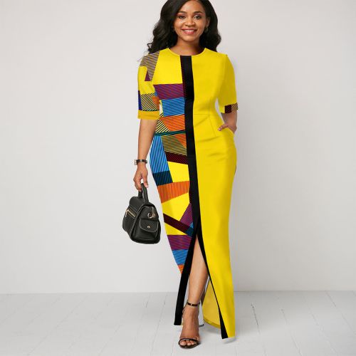 Fashion African Fashion Print Patchwork Dress Women Clothes Pocket