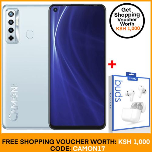 Camon 17, 6.6'', 128GB+6GB RAM, 5000mAh, 4G LTE - Frost Silver + Tecno Ear Buds