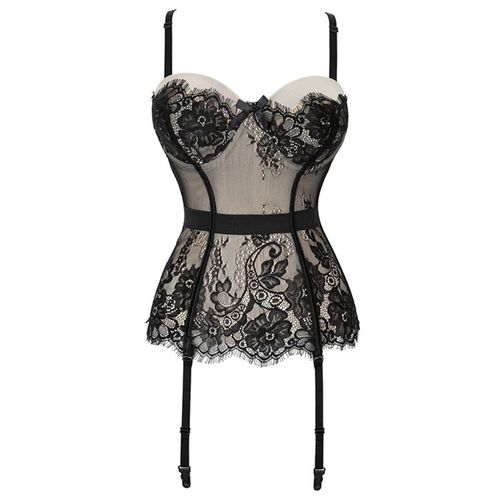 Plus Size Corset Lingerie Lace Floral Transparent Padded Cup