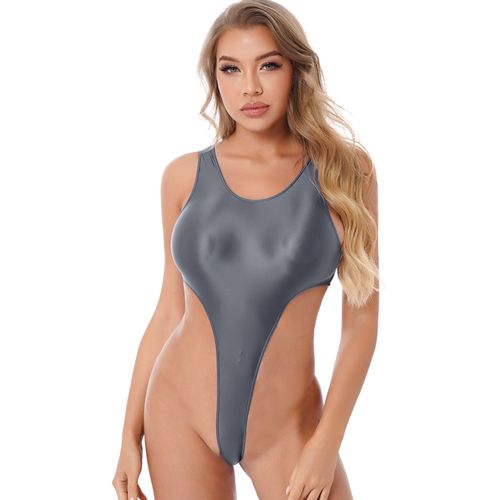 Fashion (C-Grey)Womens Glossy High Cut Bodysuit Oil Shiny Backless Thong  Leotard Swimsuit Swimwear Workout @ Best Price Online