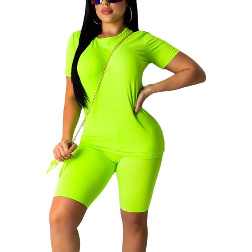 Fashion (Green)Fitness Tracksuit Women Sport Set Gym Neon T-shirt