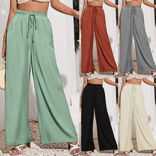 Women's Ladies Spring Summer Lounge Pants Casual Loose Wide Leg Trousers  With Pockets