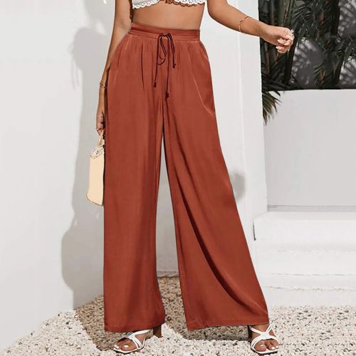Fashion (Orange)5 Colors Women's Solid Pants Casual Drawstring Loose Elastic  Waist Beach Leg Palazzo Pants Trousers With Pockets Ropa Mujer 2022 DOU @  Best Price Online