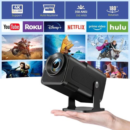 product_image_name-Android-HY320 Mini Portable Projector 4K 300 ANSI with WiFi and Bluetooth, Smart Projector with Android11, Support WiFi 6 BT5.0 Auto Keystone Correction Upgrade from HY300 Projector-1