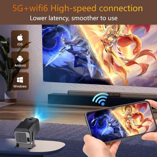 product_image_name-Android-HY320 Mini Portable Projector 4K 300 ANSI with WiFi and Bluetooth, Smart Projector with Android11, Support WiFi 6 BT5.0 Auto Keystone Correction Upgrade from HY300 Projector-2