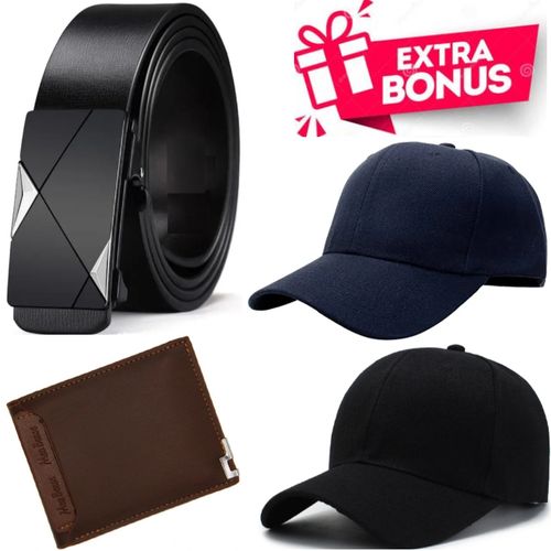 product_image_name-Fashion-2 Pieces Of Adjustable Baseball Caps + BONUS MEN'S OFFICIAL LUXURIOUS LEATHER BELT FOR TROUSERS AND SHORTS & WALLET-1
