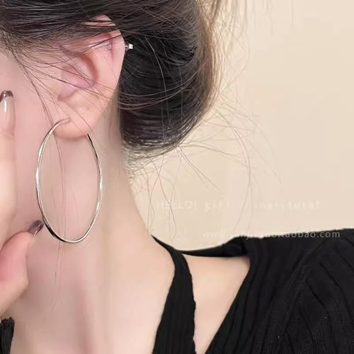 product_image_name-Fashion-Silver S925 Silver Post Euro-American Minimalist Hoop Earrings-1