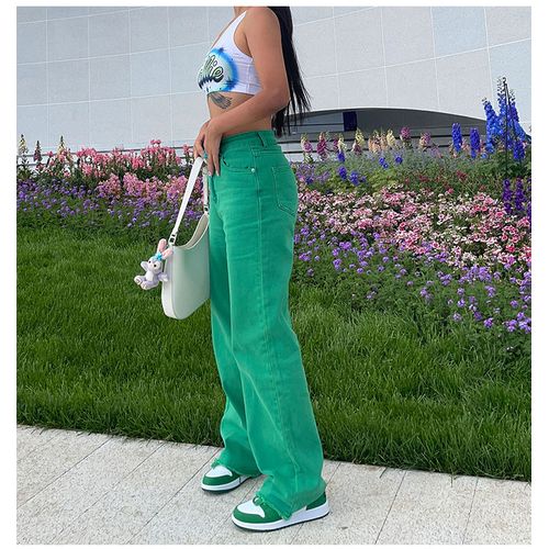 Fashion 2021 New Solid Color Jeans Hot Girl Streetwear Fashion Clothing  Green Jeans Slim Straight Leg Pants Hip-hop Jeans Mom Pants ACU @ Best  Price Online