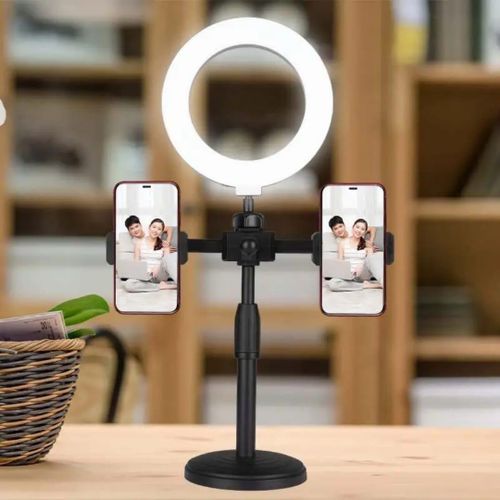 product_image_name-Generic-16cm LED ring light lamp vlogging video light live broadcast kit with dual phone holders -6