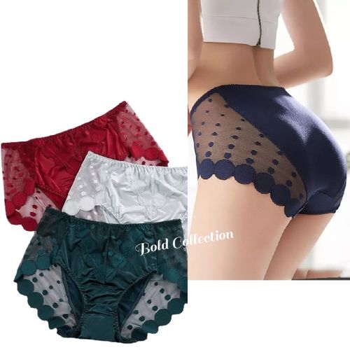 Fashion 3PCs Hottest Curves Polka Lace Silky Panties(Fit Hips 39