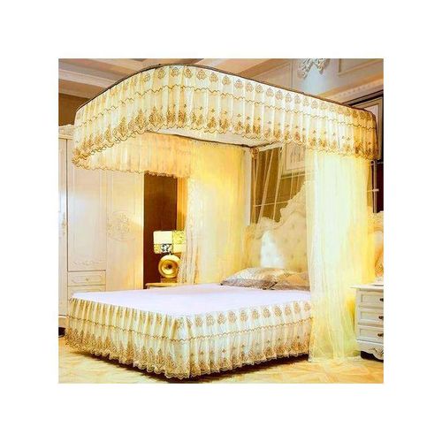 product_image_name-Generic-Two Stand Metallic Mosquito Net With Rail (4*6,5*6,6*6) CREAM-1