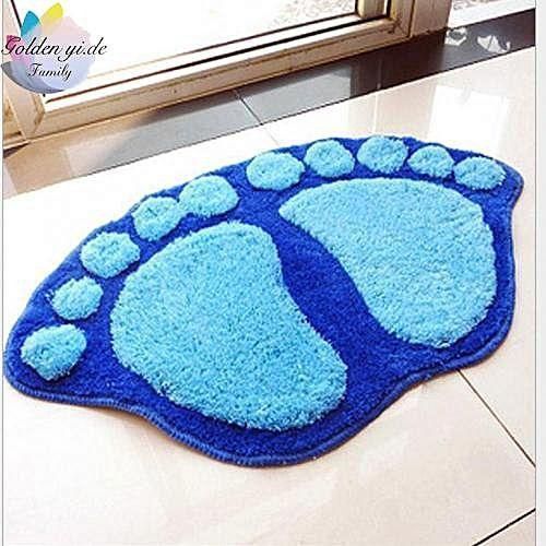 product_image_name-Generic-Footprint Plush Shaggy Bathroom Soft Absorbent Mat- Blue-1
