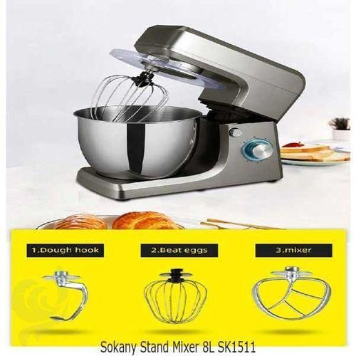 product_image_name-Sokany-Heavy duty Stand Mixer,1400W 8L Kitchen Electric Mixer,6-Speed Large Capacity Tilt-head Food Mixer with Dough Hook, Wire Whip, Flat Beater & Splash Guard (Silver)-1