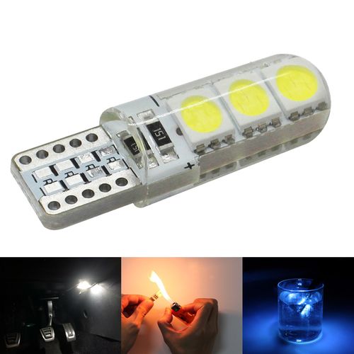 Generic Silicone W5W LED Bulb 5W5 12V 7000K 6 SMD T10 LED Car Interior Dome  Reading Light Auto Wedge Side License Plate Lamp 10PCS White @ Best Price  Online