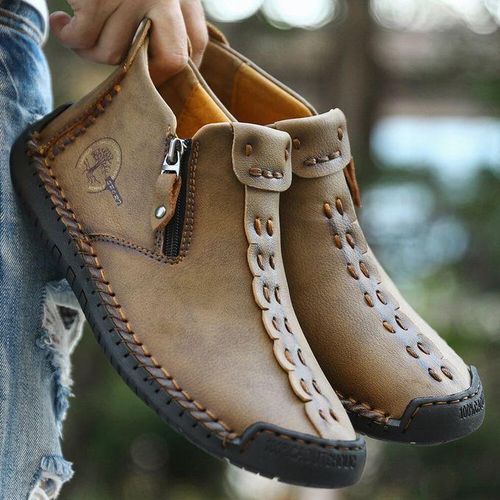 Generic Flangesio Handmade Chelsea Boots Men Shoes Split Leather Boots EUR Size 38 48 British Style Hand Stitching Casual Men Loafers Soft Rubber Sole Comfy Flats Shoes Cowboy Ankle Botas Work Safety ...