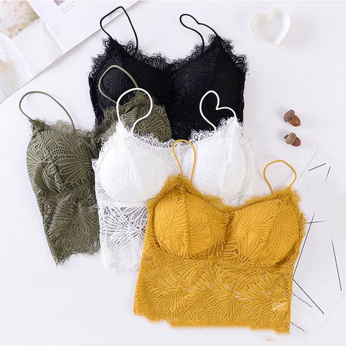 Generic Female Summer Crop Tank Top Women Fashion Deep V Lace Bras  Embroidery Floral Tank Top Bra Wrapped Chest Padded Bra(#beige 8) @ Best  Price Online