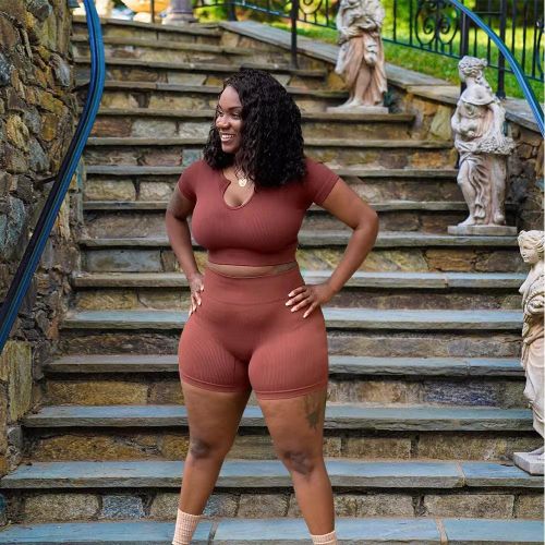 Fashion Plus Size Ribbed Sport Active Women Two 2 Piece Set Outfits For  2022 Summer Tee @ Best Price Online