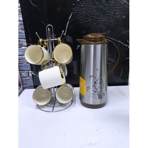 product_image_name-Generic-6-Piece White Ceramic Mugs Tea Set with 1.7L Flask-1