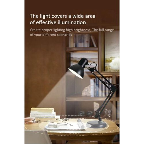product_image_name-Generic-Portable Study Light LED Black Desk Swing Arm Flexible Folding Table Lamp With Clamp Reading Lamp Classic LED Table Lamp Adjustable Room Clip Lamp Dormitory Reading Clamp-2