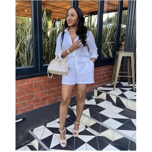 product_image_name-Fashion-White Tall Stellar Woman Button Down oversized shirt + Wide-leg pants linen set-4