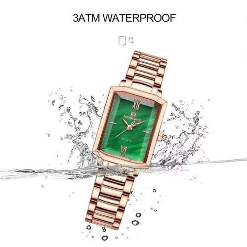 product_image_name-Naviforce-Rose Gold & Green Rectangular Wristwatch-1