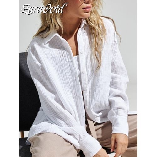 Fashion Summer Cotton Shirts For Women Breathable Long Sleeve Sunscreen  Shirt Office Lady Solid Blouse Female Loose Chic Tops Outerwear(#Blue) @  Best Price Online