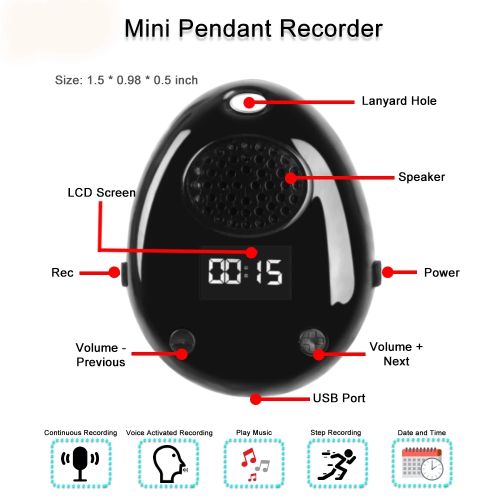 Mini Voice Recorder,Digital Audio Recorder,Small Listening Device,Necklace  Shape,STTWUNAKE - Walmart.ca