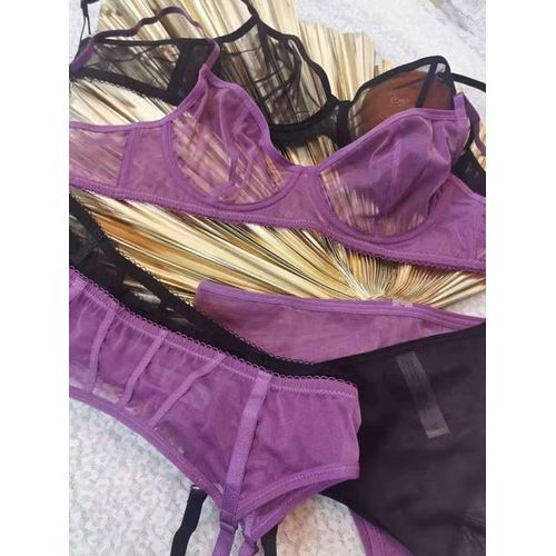 Generic Wriufred Sexy Lingerie Three-Piece Set Mesh See-Through Bra Panty  Set Small Chest Gathered Steel Ring Women Underwear Suit @ Best Price  Online