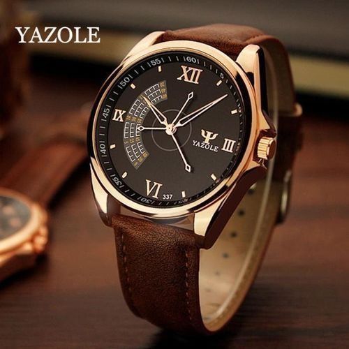 YAZOLE 318 Blu-ray Business Watch All-Match Men Quartz Watch(Black Shell  Brown Belt), snatcher