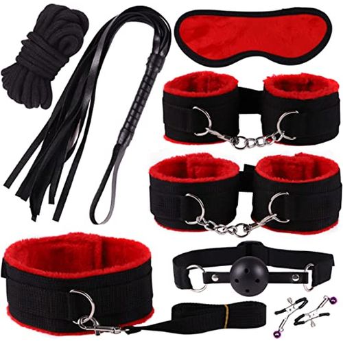 Bondage Kit Fetish Sex BDSM Sex Toys Cuffs Rope Whip Nipple Clamps Mask  Ball Gag