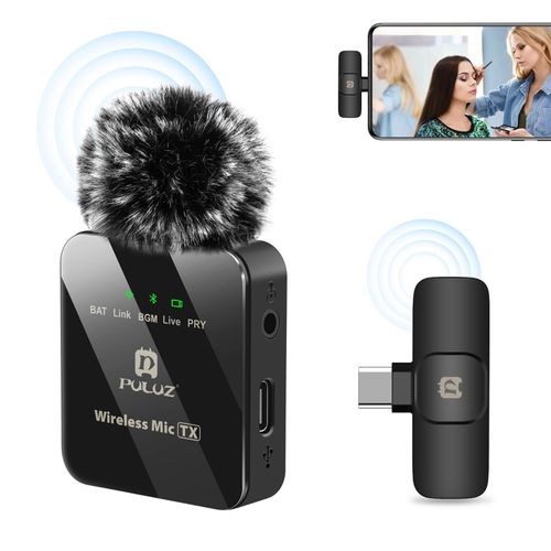 product_image_name-Puluz-Wireless Lavalier Microphone for Type-C Phone, Type-C Receiver - Black-1