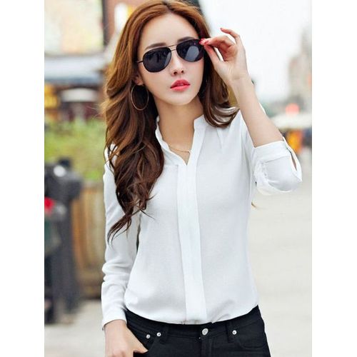 Office Long Sleeve White Woman Shirt Korean Chiffon Women Blouse With Tie Fashion  Tops V Neck Loose Female Clothing : Buy Online at Best Price in KSA - Souq  is now 