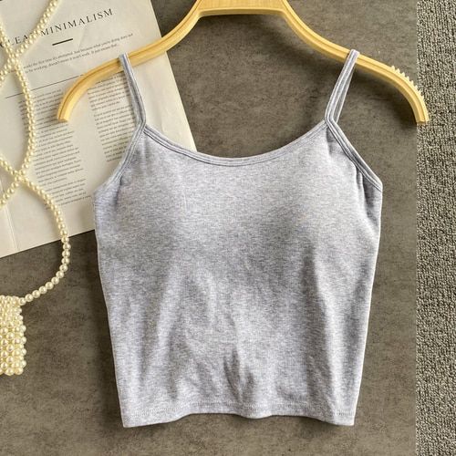 Generic Summer Crop Tops Sexy Spaghetti Strap Tanke Top Women Built In Bra  Off Shoulder Solid Color Sleeveless Ins(#Light Grey) @ Best Price Online