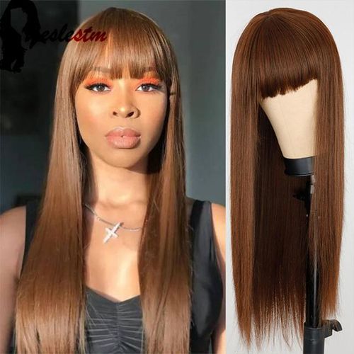 Generic Bone Straight Human Hair Wigs With Bangs 4 99j Full Machine Made Straight Fringe Wigs For Women Black Brown Glueless Remy Hair Best Price Online Jumia Kenya