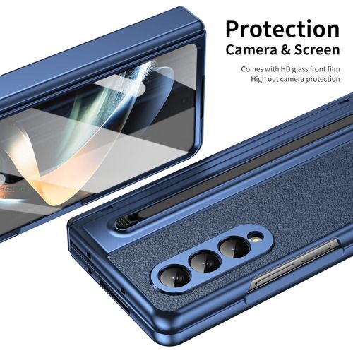 product_image_name-Generic-Luxury Foldino Leather Case for Samsung Galaxy Fold 4 with S Pen Slot, Hinge, Camera and Front Screen Protection - Blue Business Class Premium PU Cover-3