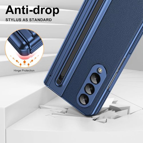 product_image_name-Generic-Luxury Foldino Leather Case for Samsung Galaxy Fold 4 with S Pen Slot, Hinge, Camera and Front Screen Protection - Blue Business Class Premium PU Cover-5