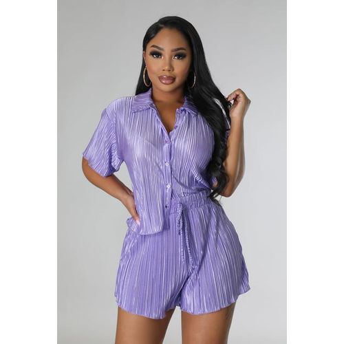 Generic Cm.yaya Street Vintage Pleated Women's Set Short Sleeve