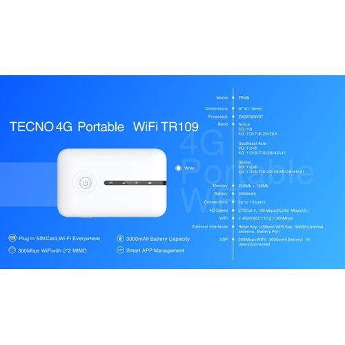 TECNO 4G Portable WiFi TR109- TECNO (Global)