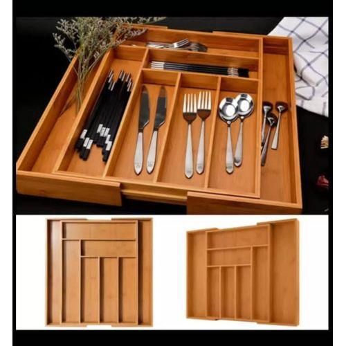 product_image_name-Generic-Multifunctional Big Bamboo Expandable Wooden Cutlery Drawer Organizer-1