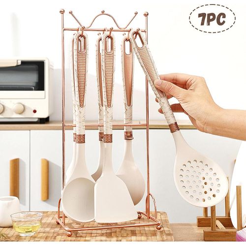 product_image_name-Generic-7Pcs Set Silicone Serving Spoon Set with Stand and Ergonomic Handles-2