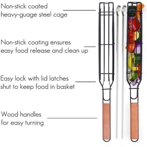product_image_name-Generic-Kebab Grilling Basket & Grilling Skewers Stainless Steel - Kabob Grilling Baskets set of 1 Metal BBQ Basket. Kabob Basket for Veggies, Jumbo Shrimps, Onion, Fish, Chicken and Meat Grill Baskets- Grilling Baskets-4