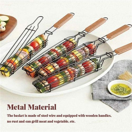 product_image_name-Generic-Kebab Grilling Basket & Grilling Skewers Stainless Steel - Kabob Grilling Baskets set of 1 Metal BBQ Basket. Kabob Basket for Veggies, Jumbo Shrimps, Onion, Fish, Chicken and Meat Grill Baskets- Grilling Baskets-6