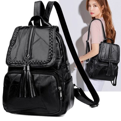 Fashion Women Backpack Bag Shoulder Bags PU Leather Travel Bag-Black ...